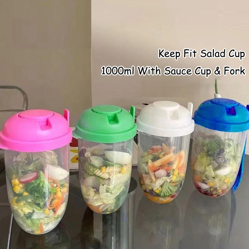 Description Picture 3 of itemPortable Breakfast Cups Cereal Nut Yogurt Salad Cup Container Set with Fork Sauce Cup Bottle Food Storage Bento Box Lunch Box
