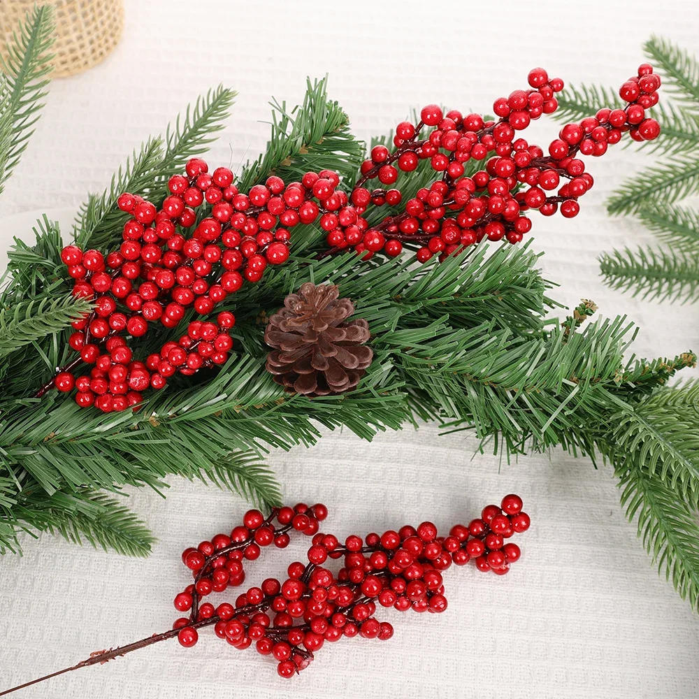 Description Picture 5 of itemChristmas Red Berries Branch Fake Plants Flowers Artificial Holly Berry Stamen Wreath Ornaments for Xmas Tree Party Home Decor