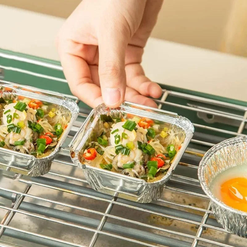 Description Picture 4 of item50/125PCS Foil Food Container Disposable Square Tin Foil Plate Kitchen Air Fryer Oven Non-stick Baking BBQ Christmas New Year