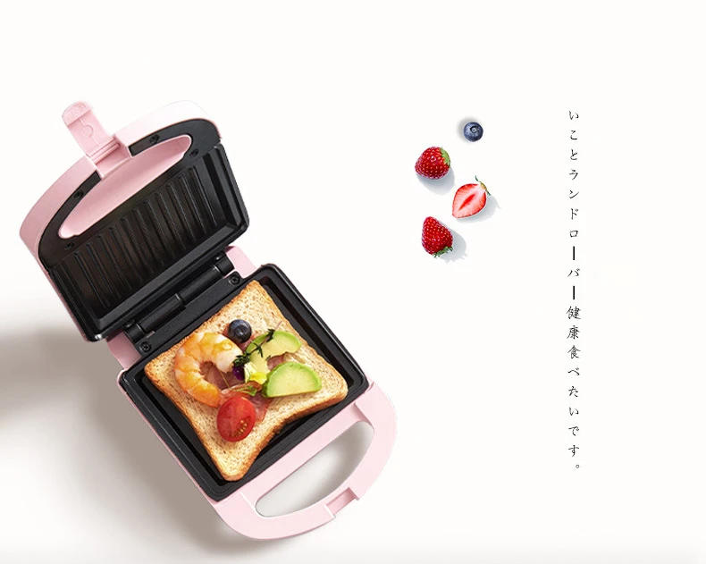Description Picture 6 of itemPortable Electric Sandwich Maker Home Multifunctional Machine Non-Stick Breakfast Maker Waffle Baking Pan Pot Pink Red Color