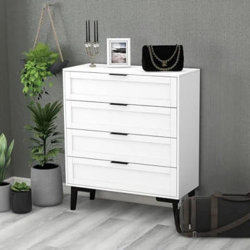 TaoHFE White 4 Drawer Dresser for Bedroom,Wood Lingerie Chest of Drawers for Bedroom,Modern 36inch Tall White Dresser for