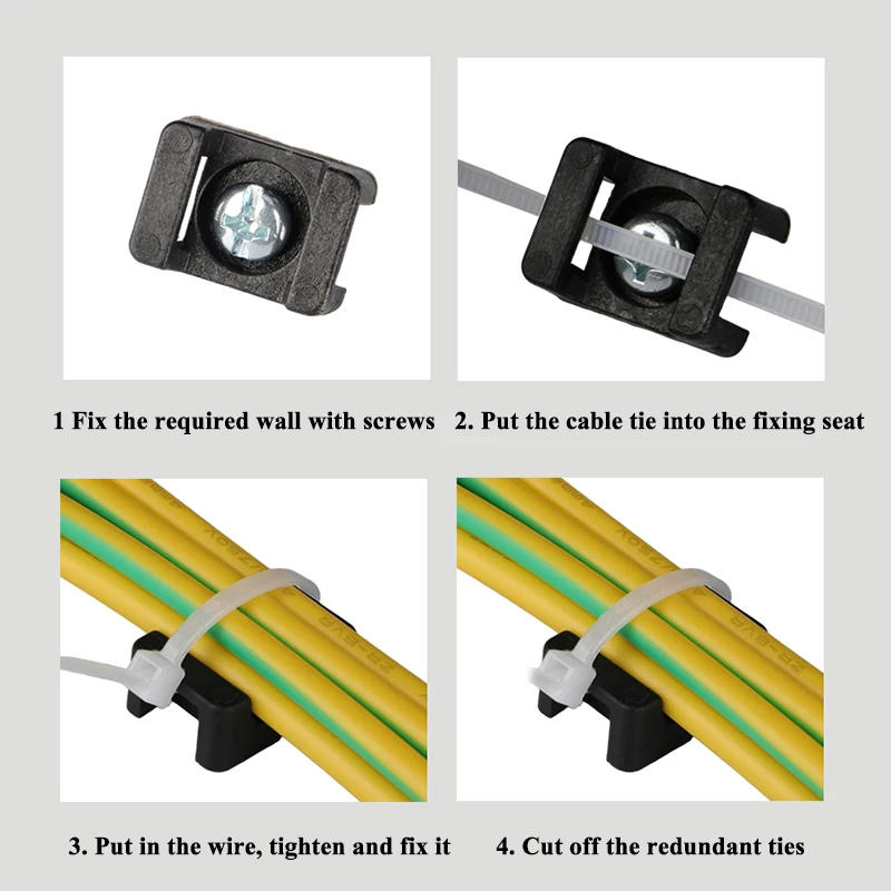 Description Picture 4 of item100pcs Network Wire Nylon Plastic Self-locking Cable Zip Tie Base Holder HC-1 HC-2 HC-4