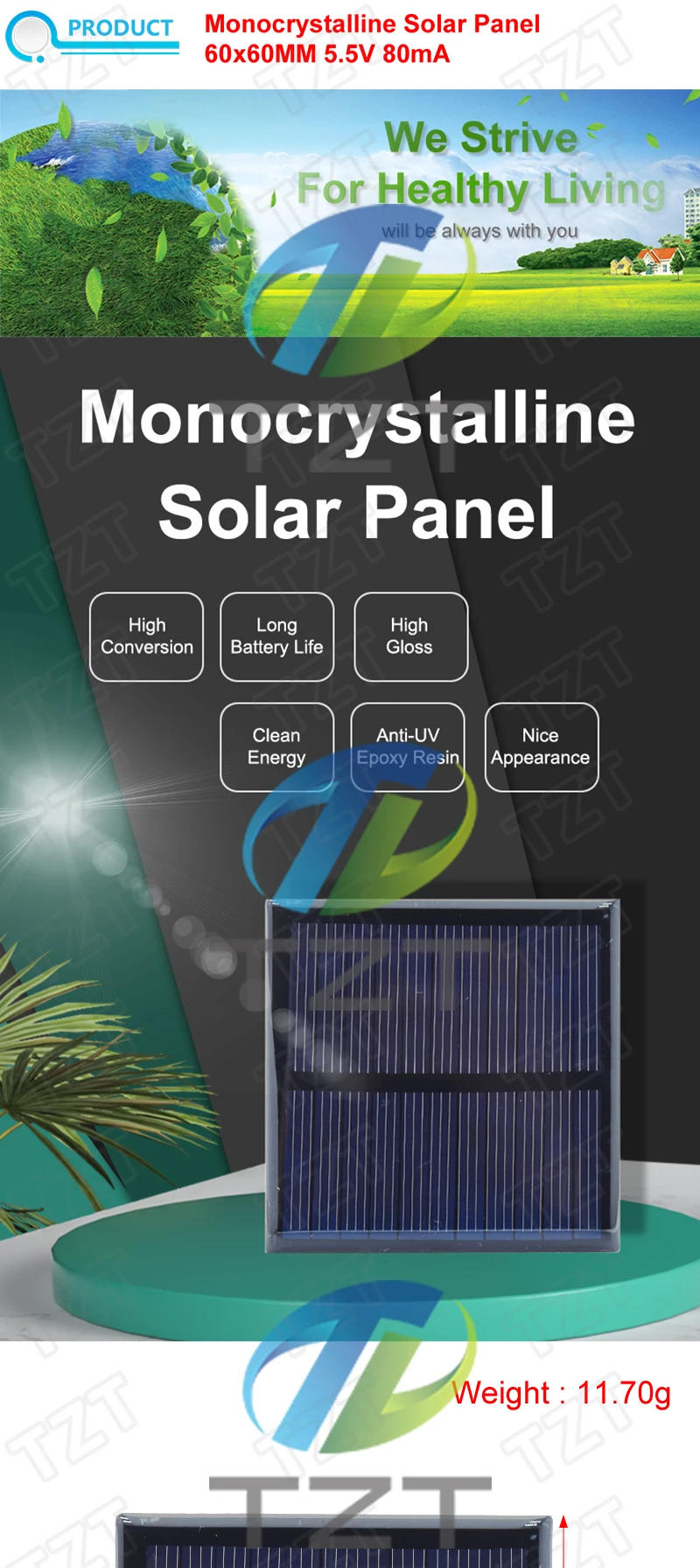 Description Picture 3 of item1PCS 60mm Solar Panel 5.5v 80ma 0.44W Mini Solar System DIY For Battery Cell Phone Chargers