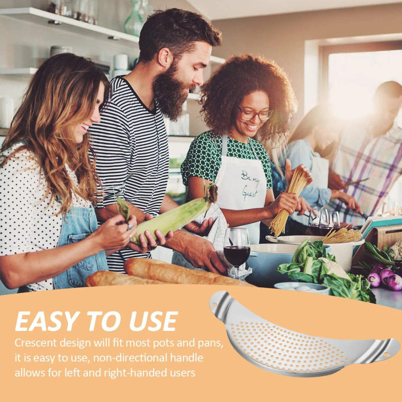 Description Picture 3 of itemPot Strainer Pan Drainer For Home Kitchen Easy Draining Pot Strainer Stainless Steel Pasta Spaghetti Practical Draining Tool