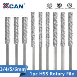 XCAN 3mm Shank Rotary Burr Drill Bit 3/4/5/6mm Double Cut HSS Rotary File For Engraving Cutter Grinding Tools Woodworking Tool