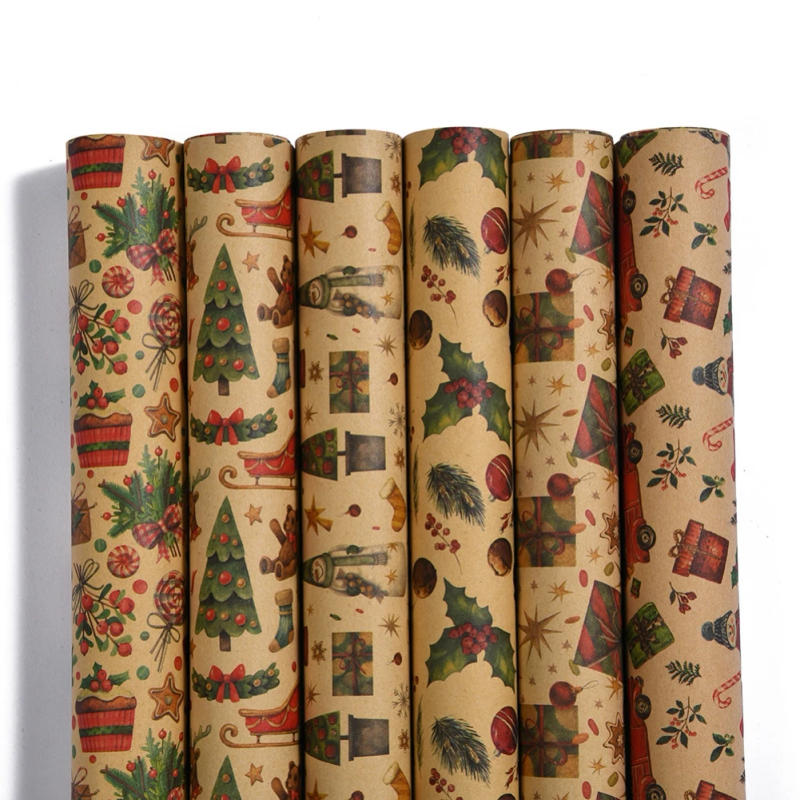 Description Picture 2 of item3PCS 50*70CM Christmas Printed Kraft Wrapping Paper Holiday Gift Wrapping Paper Gift Storage Paper