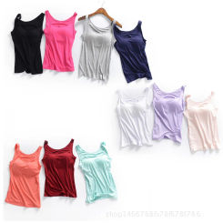 2024 Women's Vest Tops With Built In Bra Neck Vest Padded Slim Fit Tank Tops Sexy Shirts Feminino Casual Underlay Shirt Slimming