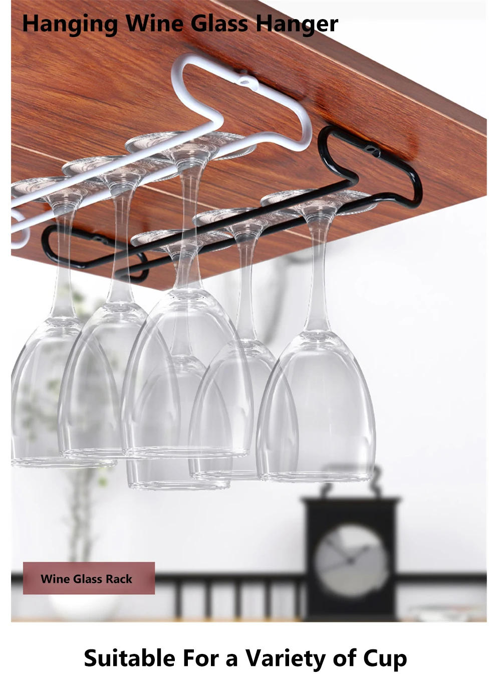 Description Picture 2 of itemIron Wall Mount Wine Glass Rack Hanging Wine Cup Holder Bar Goblet Stemware Storage Racks Shelf Hanger Iron Kitchen Organizer