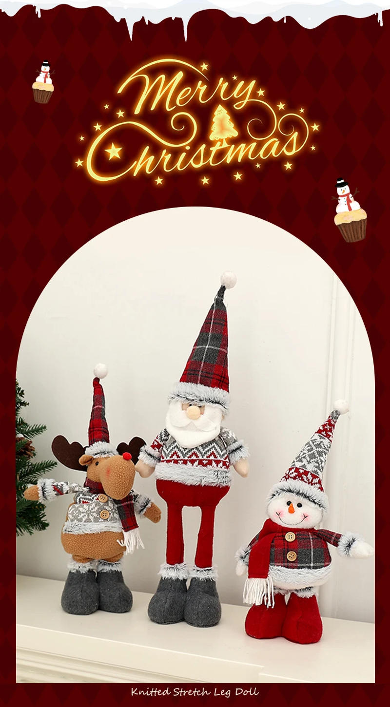 Description Picture 2 of item1pc Retro style telescopic leg doll, Christmas decoration, reindeer yeti Santa Claus standing doll, gifts for little ones