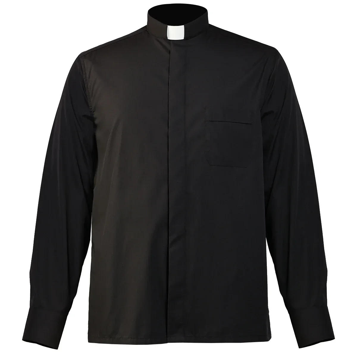 Description Picture 3 of itemBlack Priest Shirt Catholic Church Adult Clergy Pastor Shirts Tops Tab Collar Choir Blouse