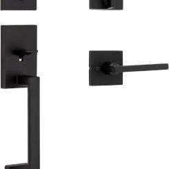 Kwikset San Clemente Front Door Lock Handle and Deadbolt Set,Entry Handleset Exterior with Interior Reversible Lever,Matte Black