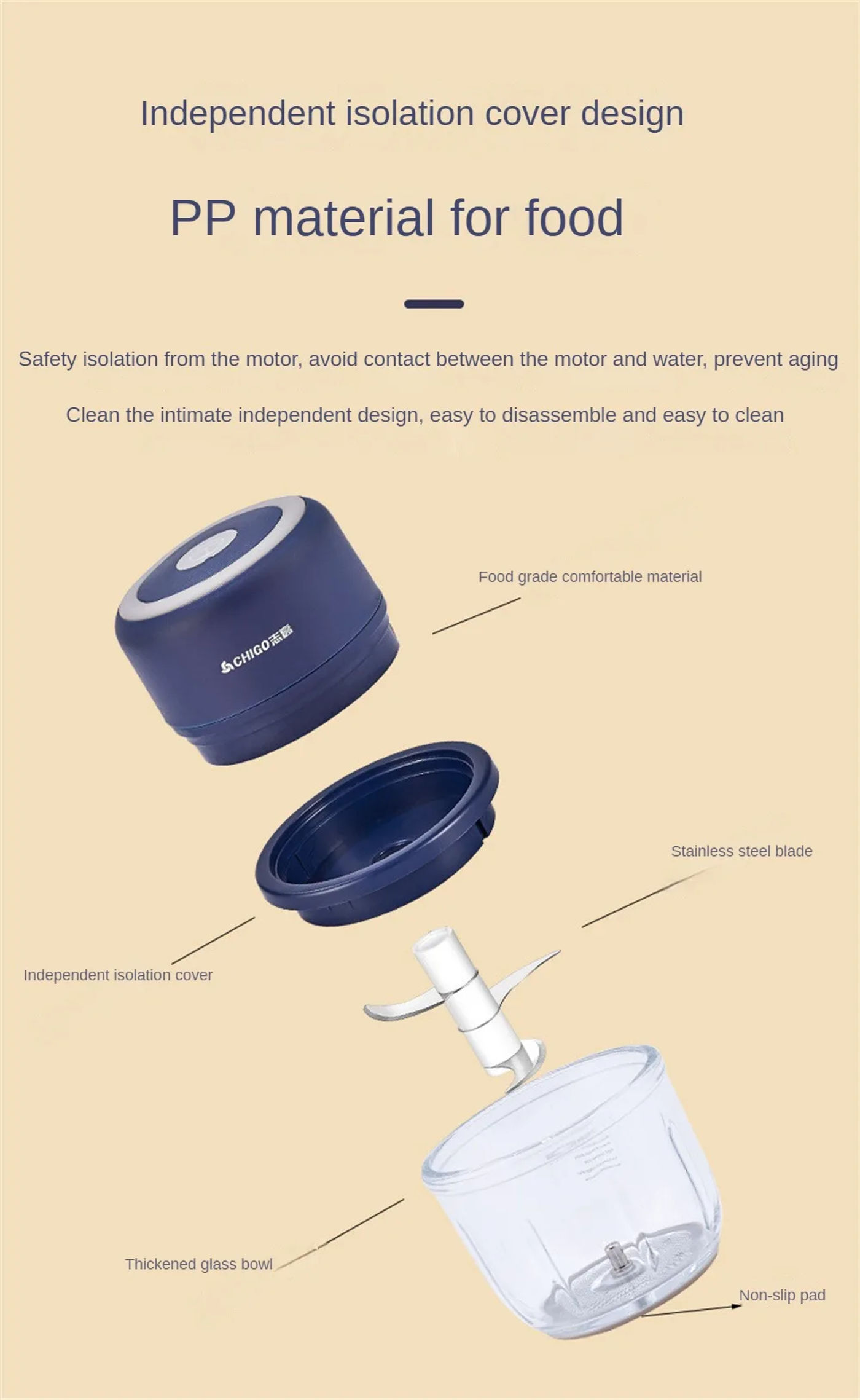 Description Picture 6 of itemShredder Mini Durable Usb Rechargeable Multifunctional Portable Kitchen Cooking Accessories Electric Meat Grinder 250ml