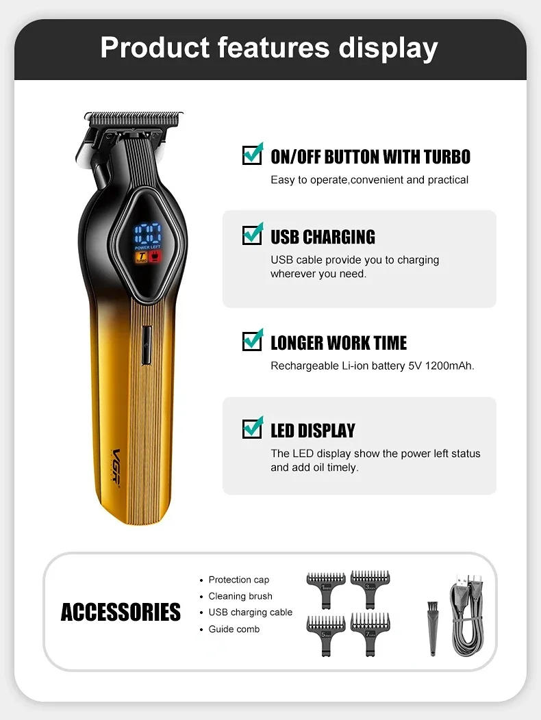 Description Picture 5 of itemVGR Hair Clipper Rechargeable Hair Trimmer Professional Hair Cutting Machine Cordless Barber Plastic Trimmer for Men V-921