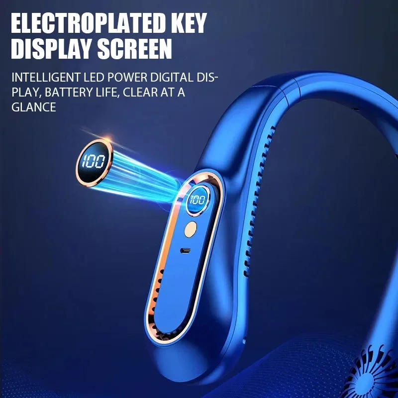 Description Picture 5 of item3000mAh Hanging Neck Fan Portable Bladeless Mini USB Rechargeable Mute LED Digital Display Electric Fan Summer Air Cooler New
