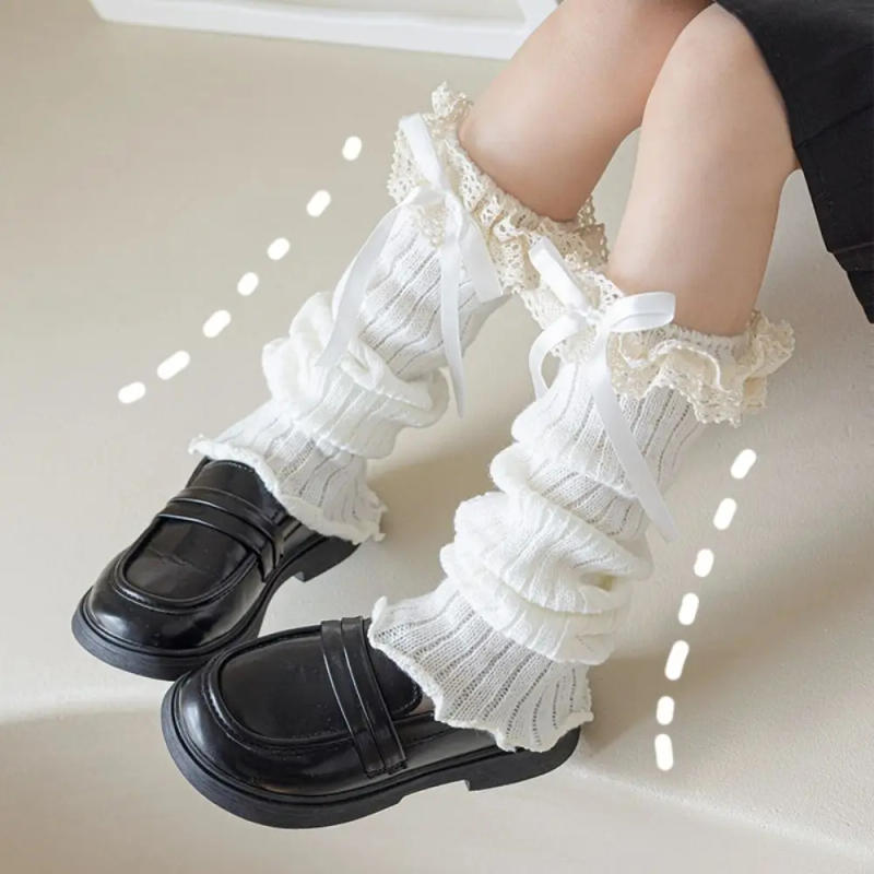 Description Picture 4 of itemCasual Harajuku Bow Ribbon Leg Warmers Long Stockings Sweet Knitted Foot Cover Kawaii Solid Color Children's Foot Warmer Autumn