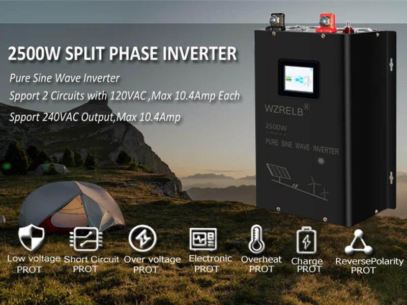 Description Picture 6 of item2500W Split phase Pure Sine Wave Inverter 24V/36V/48V/72V/96 DC to 110/220V,120/240V AC Converter Solar Panel Power Bank Battery