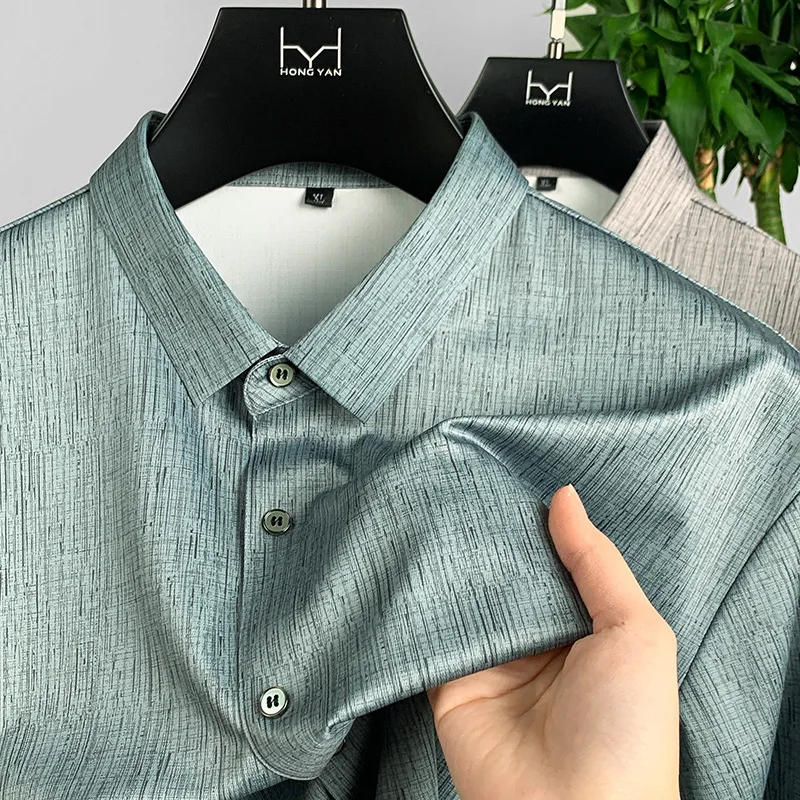 Description Picture 5 of itemPlus Size 7XL Summer Mulberry Silk Men's Shirts High Elasticity Short Sleeve Seamless Single Breasted Casual Man Dress Shirts