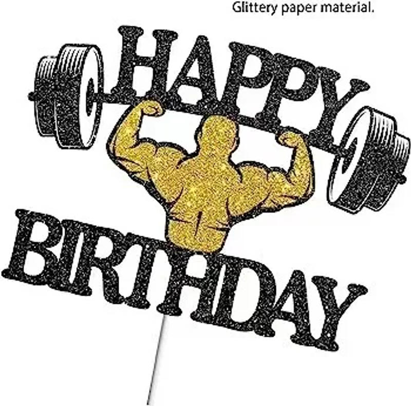 Description Picture 6 of itemCake Topper Weightlifting Happy Birthday Sports Pump Iron Kids Boy Man Party Baby Shower Cupcake Decoration Baking Supplies DIY
