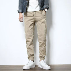 2024 Pure Cotton Spring High Street Casual Pants Men Korean Slim Trousers Shallow Khaki All-match Casual Multicolor Leggings