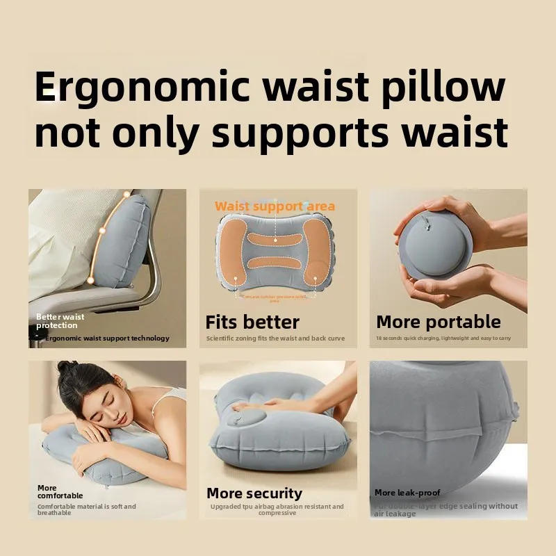 Description Picture 4 of itemVelvet Inflatable Lumbar Pillow Square Shape -Press To Fill Travel Cushion for Car Office, Foldable Portable Back & Neck Support