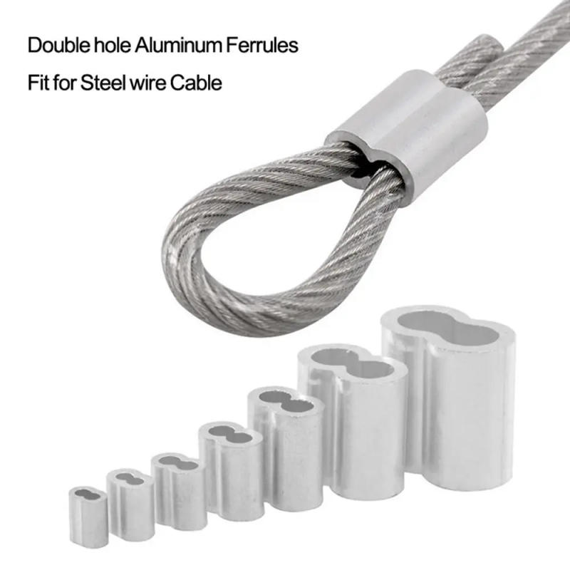Description Picture 2 of item10-50Pcs Durable M1 to M12 Crimp Sleeve Double Hole Hardware Cable Clip Aluminum Fixing Clip Wire Ferrules Steel Wire Rope