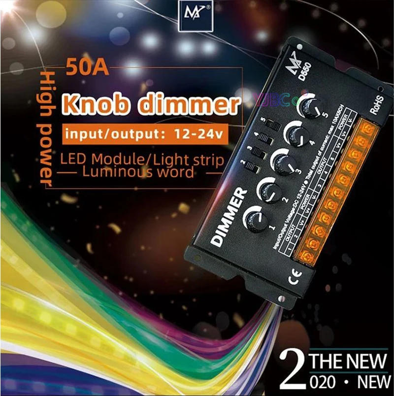 Description Picture 2 of itemDC 12V 24V 10A*5CH RGBW RGBWW LED strip Dimmer knob dimming Switch 5 channels Controller D550 for RGBW RGBWW Light tape ,module