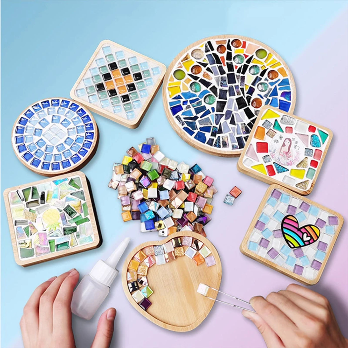 Description Picture 6 of itemWooden Round Cup Coaster Mosaic Heart Square Coaster Cup Mat Placemat Mosaic Handmade Making DIY Craft Mosaic Tool Bamboo Groove