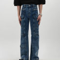 Three-dimensional Pocket Baggy Flared Jeans multi-pocket Wash Mop Pants