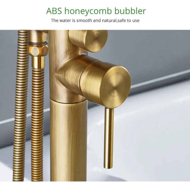 Description Picture 4 of itemAntique Brass Bathtub Faucet Floor Mounted Swive Spout Tub Mixer Tap with Handshower Handheld Bath Shower  Water Set