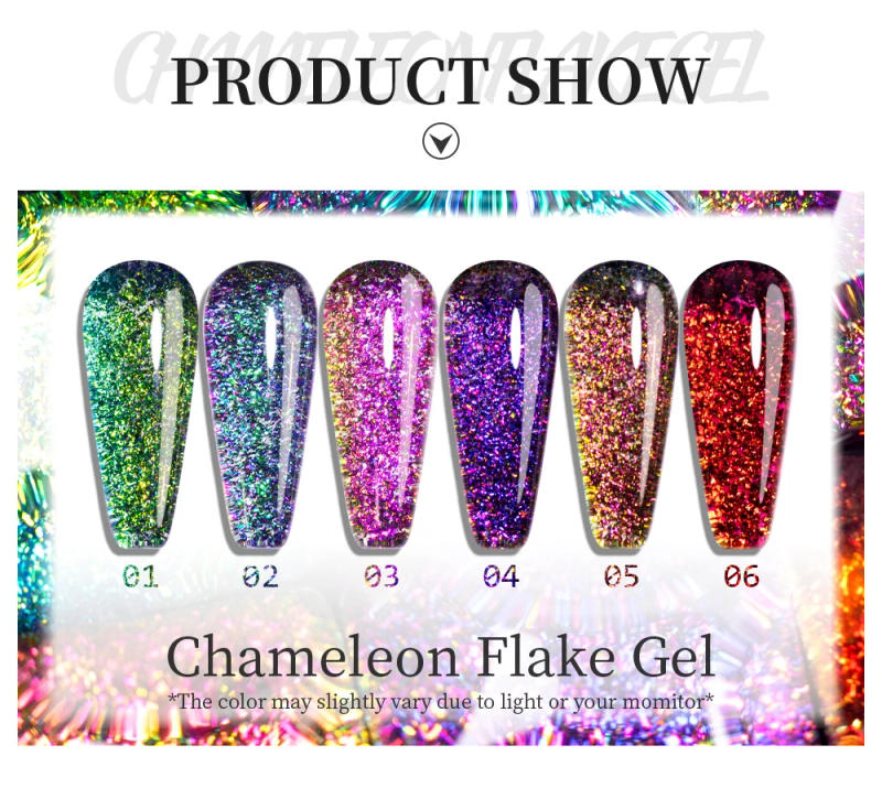 Description Picture 4 of itemChameleon Flake Gel Nail Polish Sparkling Aurora Sequins Nail Gel 5ML Soak Off UV Glitter Gel Varnish Hybrid Nail Art Decoration