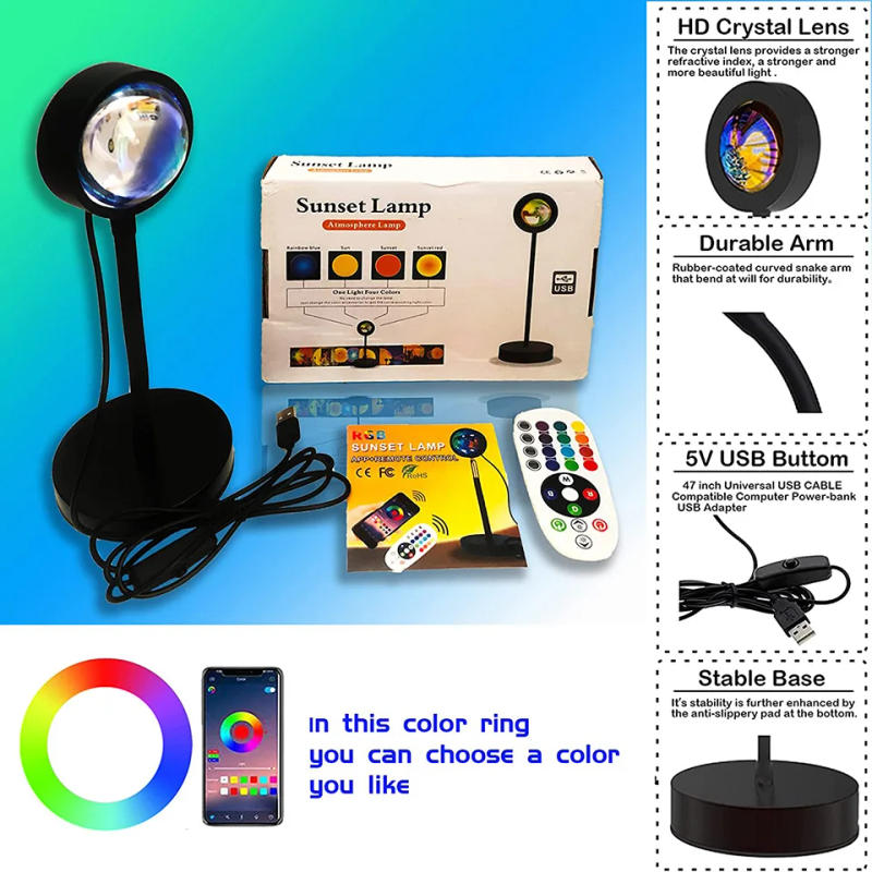 Description Picture 6 of itemSmart Remote App Led Sunset Lamp Hot Night Light Mood Projector For Home Room Decor Wall Decoration Background For Photographic