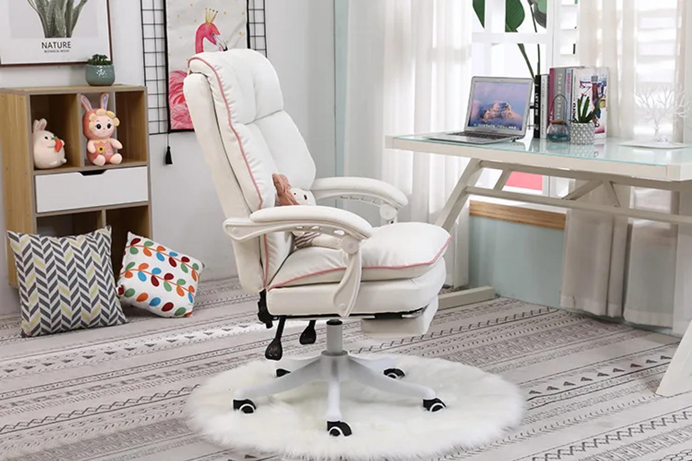 Description Picture 4 of itemOffice Chair Reclining Armchair with Footrest WCG Computer Gaming Chair Internet Cafe Gamer Chair bedroom study Chair Pink white