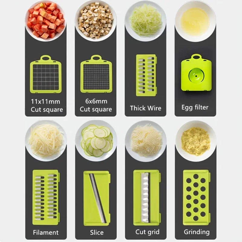 Description Picture 6 of item14pcs/Set Vegetable Chopper Multifunctional Fruit Slicer Manual Food Grater Cutter With Container Mincer Chopper Kitchen Stuff