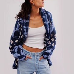 Women Print Cardigan Sweater Casual Turn Down Collar Single Breasted Female Loose Sweaters 2024 New Chic Autumn Winter Lady Coat