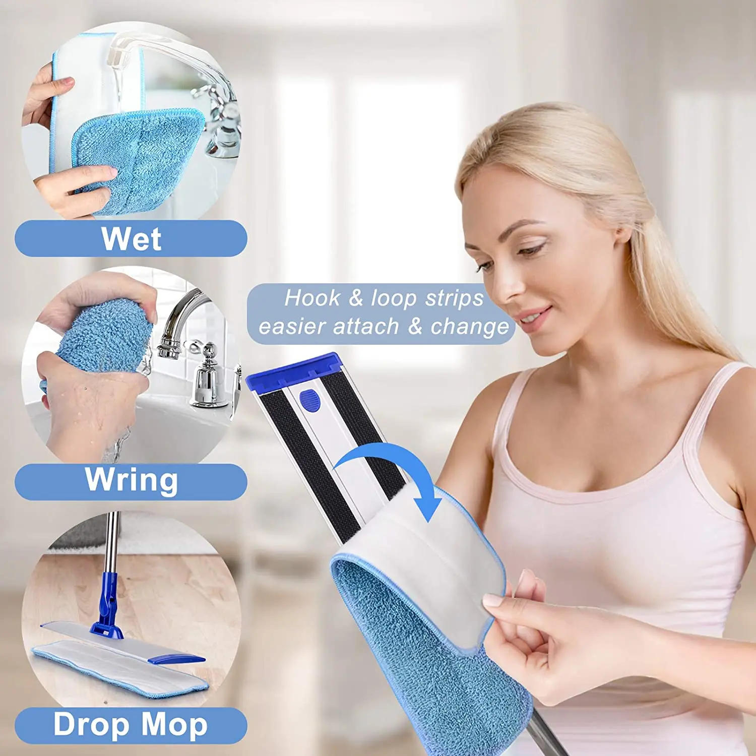 Description Picture 4 of itemAluminum Mop Adjustable Stainless Steel Handle Lock 4 Wet Dry Mop Clothing Microfiber Floor Mop