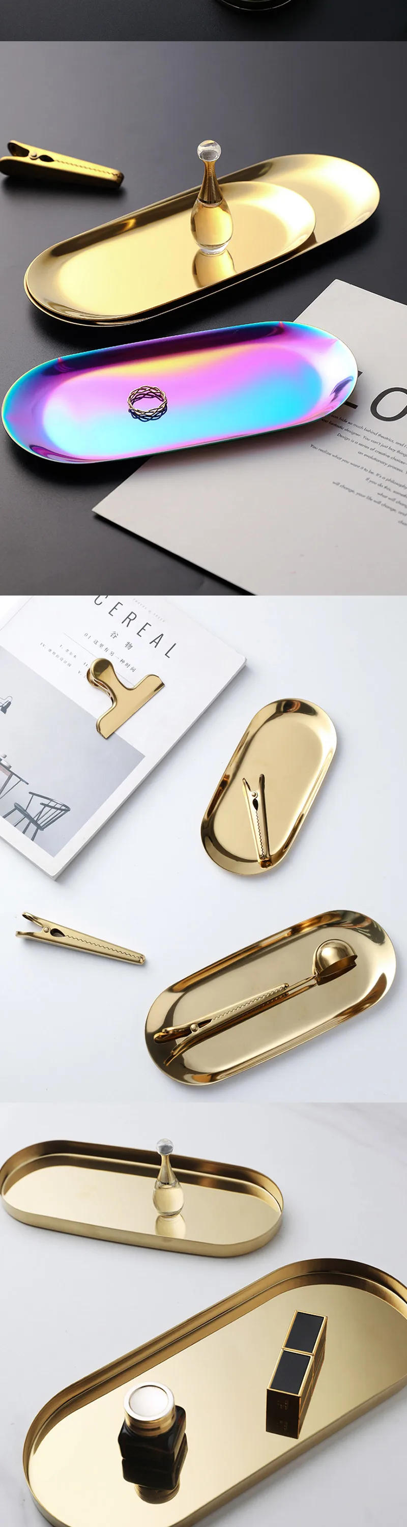 Description Picture 4 of itemStainless Steel European Oval Gold Tray Thickened Western Food Dessert Single Layer Flat Tray Jewelry Item Multi-Purpose Storage