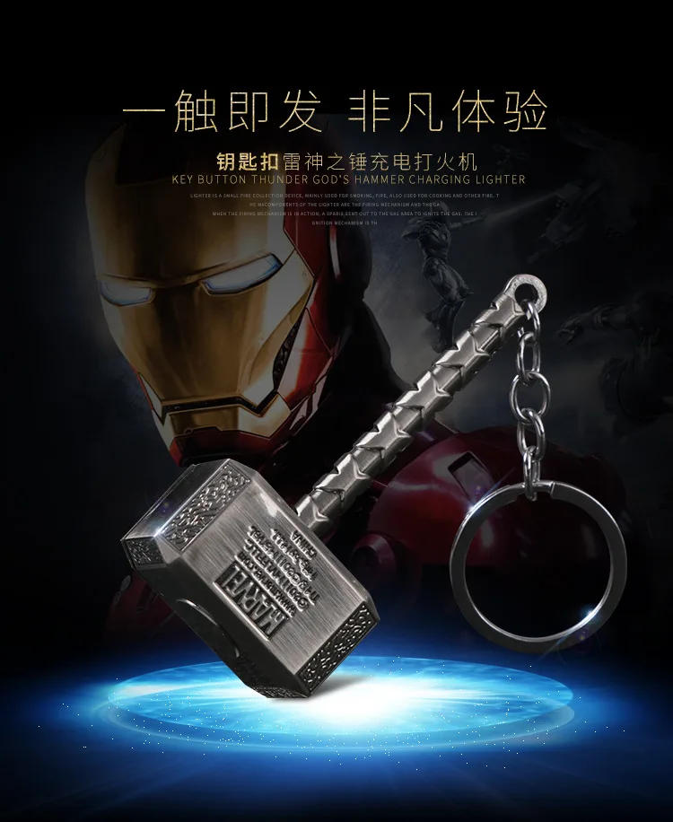 Description Picture 2 of itemFunny Creative Windproof USB Electric Rechargeable Lighter Thor Hammer Zinc Alloy Flameless Keychain Lighter Men's Smoking Gift