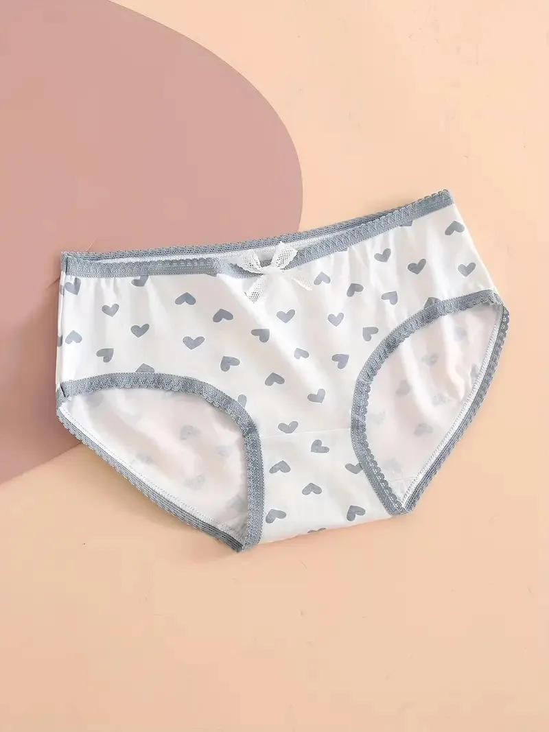 Description Picture 4 of item5pcs Heart  Plaid Print Briefs Comfy  Cute Bow Intimates Panties Women's Lingerie  Underwear