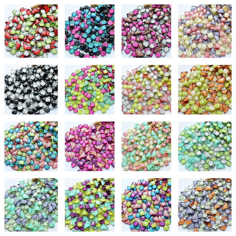 Description Picture 6 of item80g/2.82oz Glitter Shiny Irregular Shape Glass Mosaic Tiles DIY Mosaic Making Materials Pure & Mix Color Tile Optional