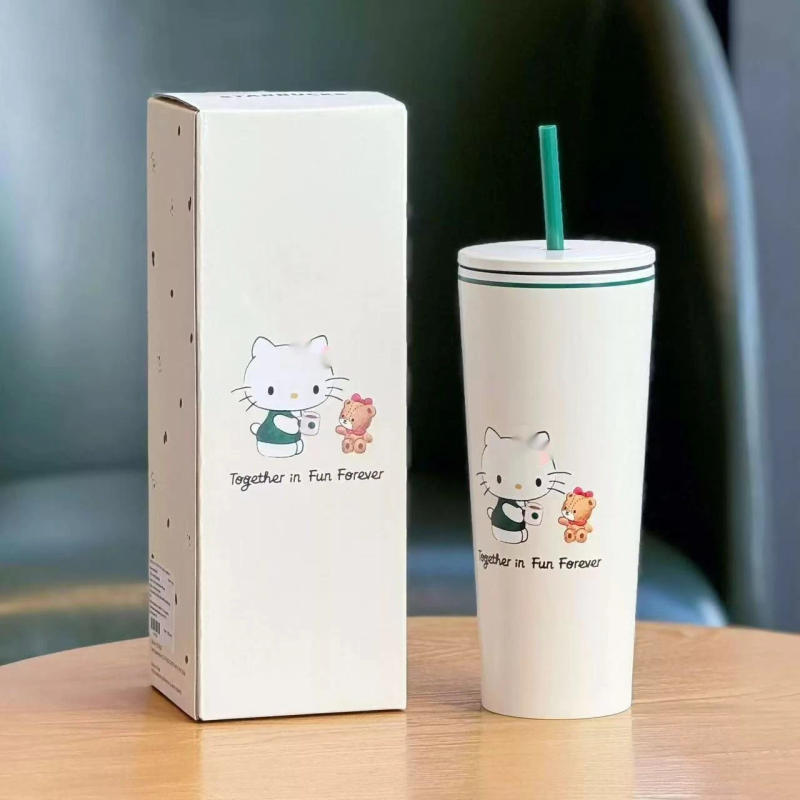 Description Picture 6 of itemNew Cute Cartoon Cat Insulated Cup With Simple And High Beauty Stainless Steel Straw Cup Portable Travel And Camping Goods