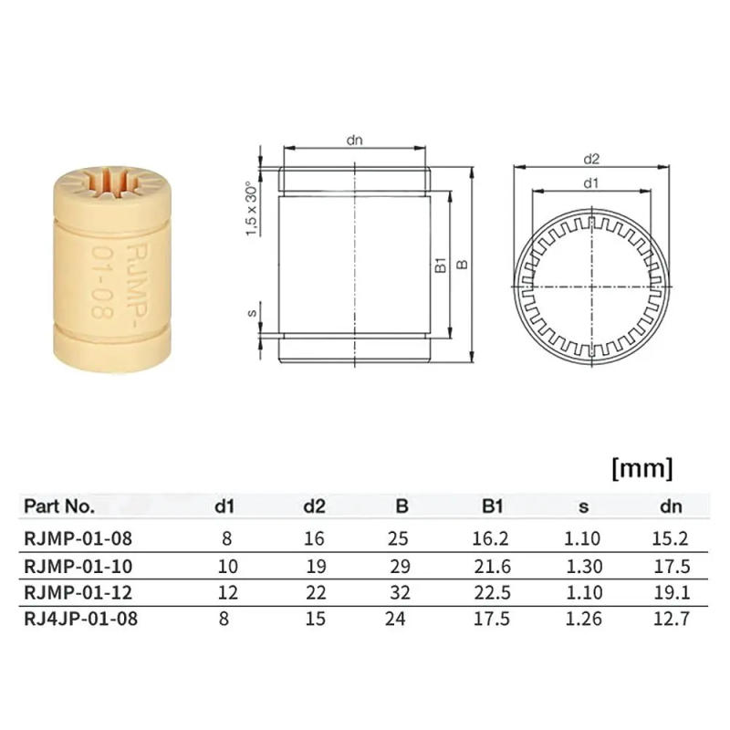 Description Picture 2 of item1Pc RJMP-01 RJ4JP-01 RJMP-01-10 DIY Plastic Linear Bearing Dustproof Bearing Shaft Solid Bushing Polymer for 3D Printer Parts
