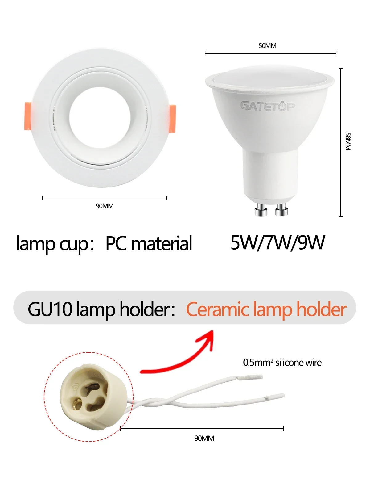 Description Picture 5 of item5/10/20pcs Enough power 7W GU10 Ceiling Spotlights Energy Saving 90degree Angle Adjustable Rotating AC220V 120V Indoor Lighting