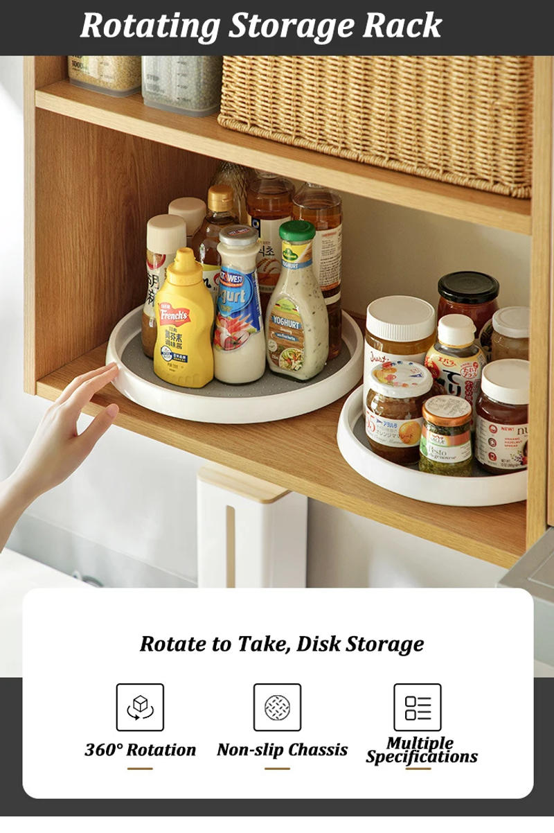 Description Picture 2 of item360 Degree Rotating Storage Shelf Bathroom Turntable Cabinet Non-Slip Organizer Tray Spice   Round Rack Plate for Kitchen Season