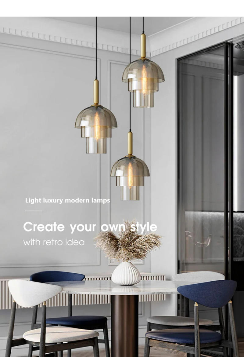 Description Picture 2 of itemLED Vintage Art Champagne Chandelier Glass Pendant Lamp Restaurant Living Room bedroom Aisle Bar Decor Hanging Lighting Fixtures