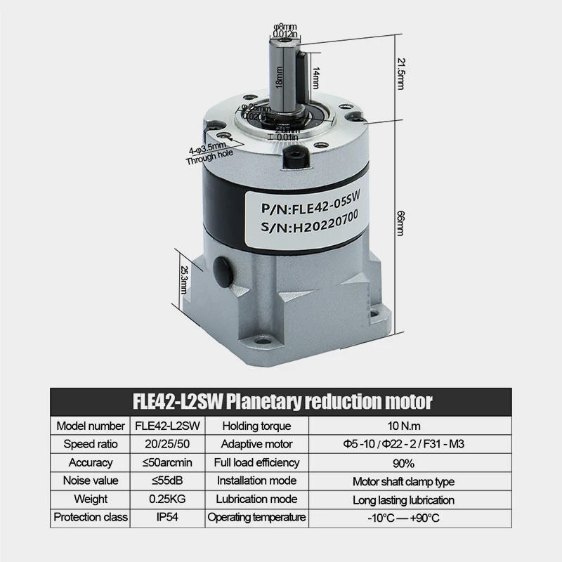 Description Picture 4 of itemHigh Precision Planetary FLE42-LSW Gearbox Speed Reducer for Nema17 42 Stepper Motor ratio 4/5/10/20/25/50 input 5mm output 8