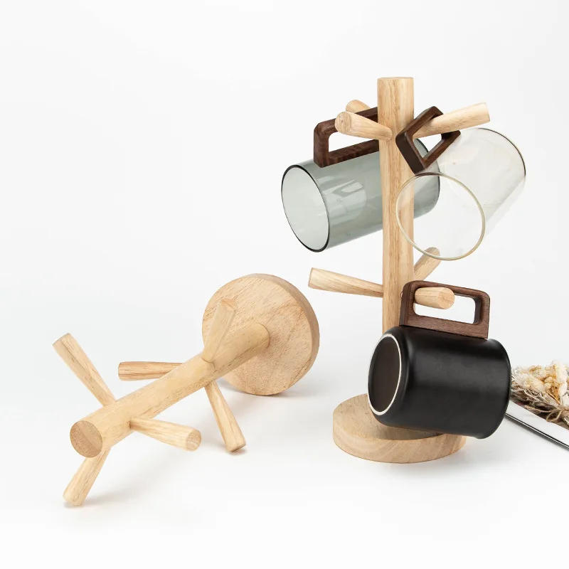 Description Picture 5 of item1pc Tree Shape Wood Coffee Tea Cup Storage Holder Stand Mug Hanging Display Rack Drinkware Shelf 6 Hooks Home Kitchen Storage