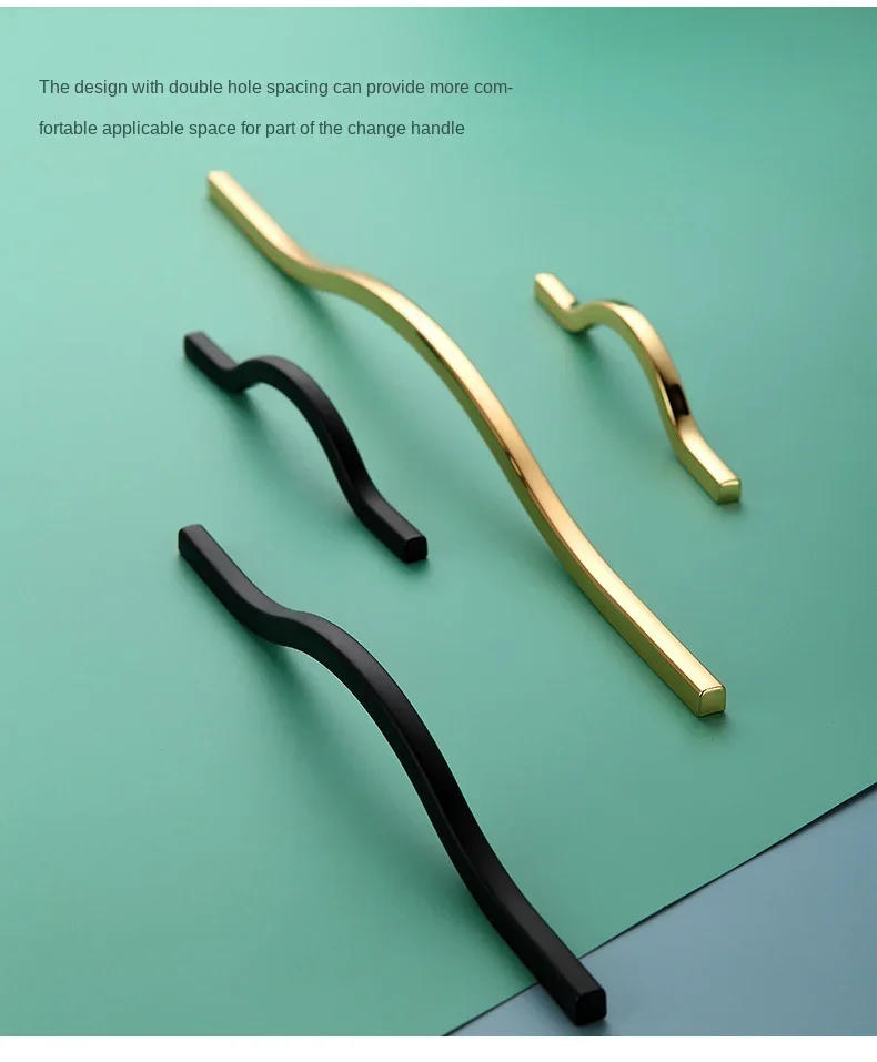 Description Picture 4 of itemSimple Black and Gold Zinc Alloy Cabinet Door Handle Curved Wine Cabinet Wardrobe Drawer Cabinet Handle Furniture Door