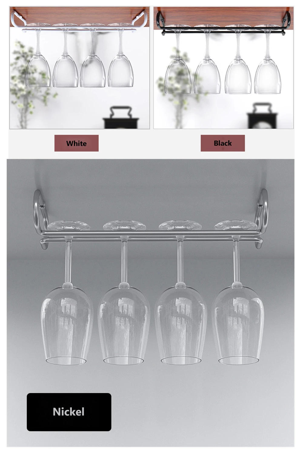 Description Picture 5 of itemIron Wall Mount Wine Glass Rack Hanging Wine Cup Holder Bar Goblet Stemware Storage Racks Shelf Hanger Iron Kitchen Organizer