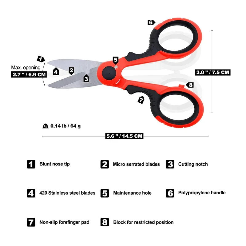 Description Picture 3 of itemElectrician Scissors Stripping Wire New High Carbon Steel Scissors Household Shears Tools Cut Tools for Fabrics, Paper and Cable