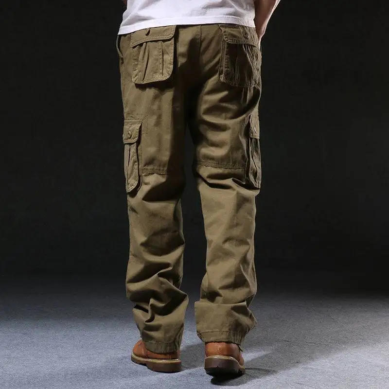 Description Picture 3 of itemMen's Casual Cotton Cargo Pants Multi-Pocket Wear-Resistant Baggy Work Overalls Straight Military Army Slacks Long Trousers